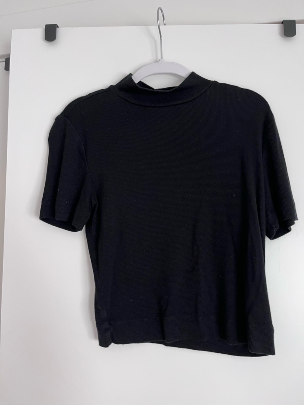 Black Mock Neck Short Sleeve Top